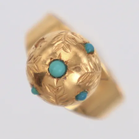 Ring med turkosa stenar, stl 16, bredd 10mm, sten saknas, 18K Vikt: 4 g