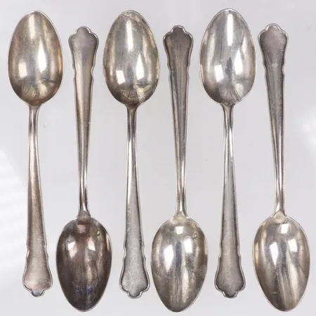 6 Kaffeskedar, modell Chippendale, längd 12cm, GAB, 1962, 830/1000 silver Vikt: 75,3 g