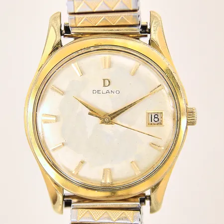 Herrur Delano Coronado, stål/double', automat, Ø33mm, ref-nr: 3904, datum, repigt plexiglas, sliten krona, flexarmband, behov av service 