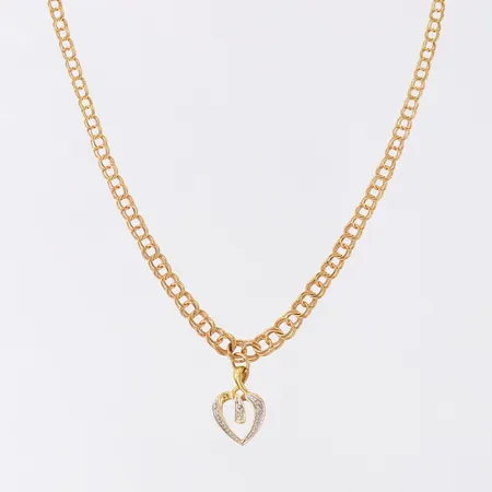 Collier Bismarck med integrerat hänge med 8/8-slipade diamanter 3 x 0,0075ct, längd 45cm, bredd 3-6mm, tvåfärgat 18K.  Vikt: 8,2 g