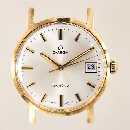 Herrur Omega Genève, 14K, Ø34mm, manuell, boett-nr: 136070, caliber: 613, verk-nr: 32711531, plexiglas med smärre repor, datum, saknar armband, inga tillbehör