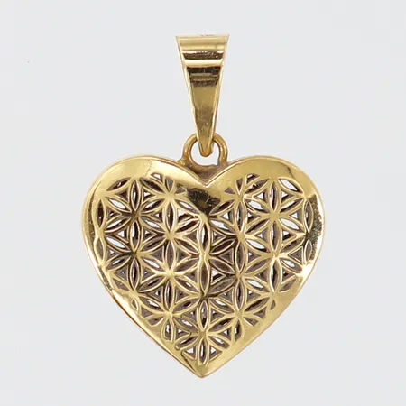 Hänge hjärta med dekor, ca 18x13mm inkl. ögla, GHA, buckligt. 18K Vikt: 0,6 g