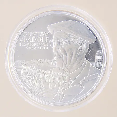 Mynt, Gustav VI Adolf, Regalskeppet Vasa 1961, Ø36mm, Kungariket Sverige, plastetui, silver 925/1000 Vikt: 25,8 g