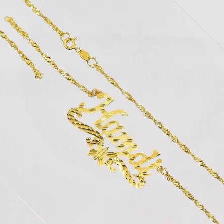 Collier med namnhänge Hamdi, 54cm, kedjans bredd 2,1mm, trasig länk, 21K Vikt: 7,9 g