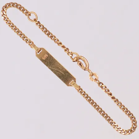 Armband med bricka, defekt, gravyr, 14K  Vikt: 2,6 g