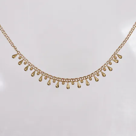 Collier, Bismarck, integrerade dropphängen, längd 44cm, bredd 3-9mm, en droppe skev, 18K Vikt: 6,8 g