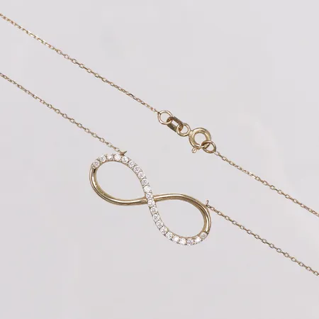 Collier, integrerat hänge, vita stenar, längd 44mm, bredd 0,7-10mm, 14K Vikt: 2,4 g