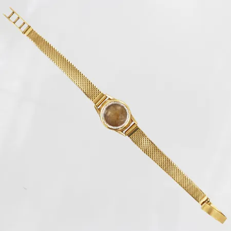 Klockarmband, längd: 17,5cm, bredd: 8mm, integrerad boett med glas, boett-nr: 81210/217, saknar urverk, utländska stämplar, svensk kontrollstämpel, 18K guld. 
