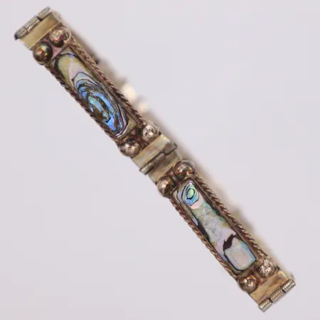 Armband med pärlemor, slitage, längd 16cm, bredd 7,2mm, bucklor, Mexico, 925/1000 silver Vikt: 10,6 g
