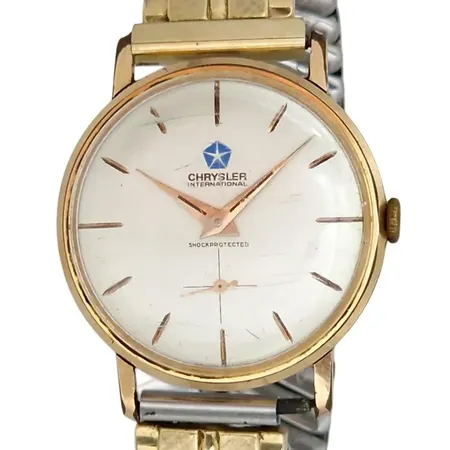 Vintage herrur med logo Chrysler International, doublé, Ø34 mm, manuell - fullt fungerande, swiss made, boettnummer 110734, 60-tal, plexi - repor, bruksmärken