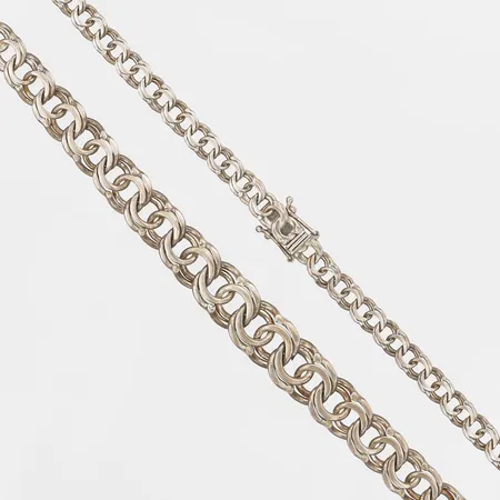 Collier Bismarck, doserad, längd: 50cm, bredd: 5-10mm, GHA, 925/1000 silver.  Vikt: 23,3 g