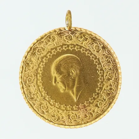 Hänge mynt, Ataturk, Ø22mm, 2023, ögla i metall,  22K.  Vikt: 3,6 g