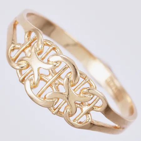 Ring X-länk med stav, stl ca 18, bredd ca 2-17mm, GHA, 18K  Vikt: 1,8 g