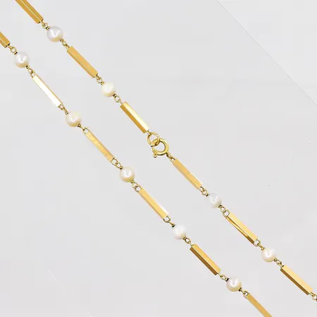 Collier, 42cm, bredd 2mm, pärlor ca Ø 5mm, 18K Vikt: 8,4 g