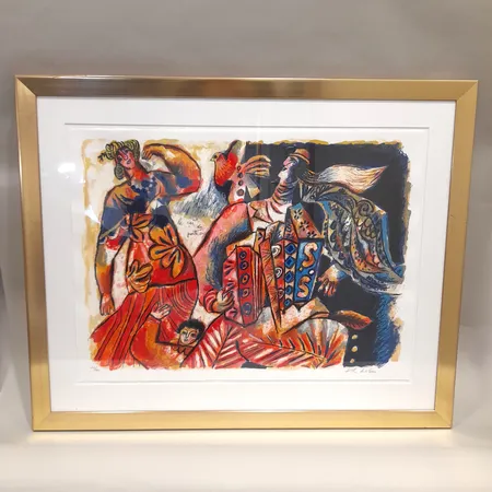 Tavla, färglitografi, Theo Tobiasse, Le cri du poète, signerad, numrerad 103/180, bildmått 56x76 cm, mått inklusive ram 78x99cm, smärre skador på ram. Skickas med postpaket. Skickas med postpaket.