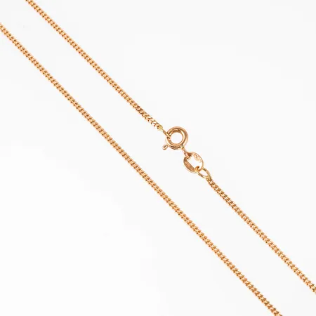 Kedja, Pansar i 18K guld. Den är 40 cm lång, 1,4 mm bred och väger 3,2g. Framstår oanvänd. Stämplad SCO (Svedbom & Co), 750. Springring.