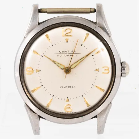 Herrur, Certina Automatic i stål. Boett Ø 33,5 mm, spricka och repor på plexiglas, stift saknas, utan armband.