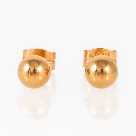 Örhängen i 18K guld: Släta kulor Ø 5 mm. Vikt: 0,7g.