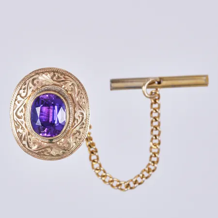 Pin med sten, ostämplad, ca 18x15mm,14K stoppdel ej guld Vikt: 2,2 g