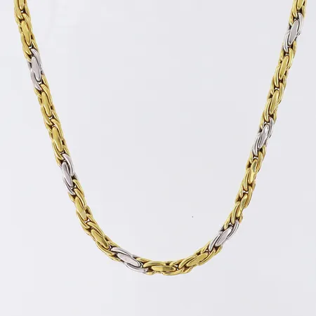 Collier, längd 42,5cm, bredd 5,5mm, ihålig, tvåfärgat 14K.  Vikt: 28,7 g