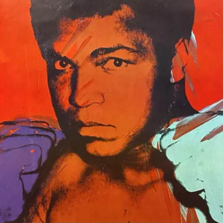 Affisch, offsetlitografi, Andy Warhol, efter, "Mohammad Ali", signerad av med tusch ej ramad, bladstorlek ca 75x61cm, smärre slitage, mindre hanterings märken vid kanter. 