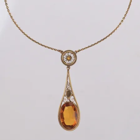 Collier med orange sten, längd 45cm, förgylld metall