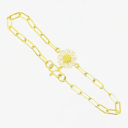 Armband, blomma, vit emalj, 15cm, bredd 2,5-9mm, 23K. Vikt: 1,9 g
