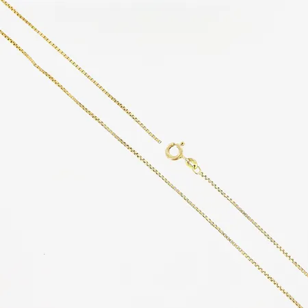 Kedja, Venezia, 45,5cm, bredd 1mm, skevheter, defekt, 14K.  Vikt: 3,6 g