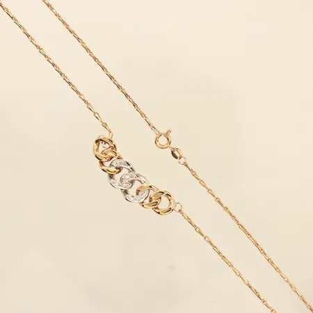 Collier med integrerat hänge med diamanter 7x ca 0,01ct 8/8-slipade och sten, längd 43cm, bredd 1,5-10mm, tvåfärgat, 18K  Vikt: 12,8 g