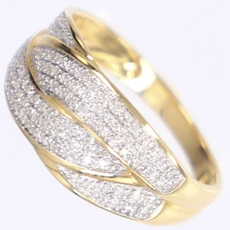 Ring med små diamanter delvis syntetiska, stl 19, bredd 2-10mm, 18K Vikt: 3,7 g