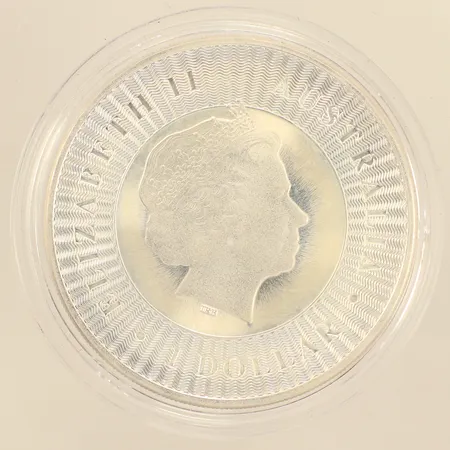 Mynt, Elizabeth II, Ø40mm, 1dollars, Australia, Kangaroo, 2017, 999/1000 silver, plastetui Vikt: 31,5 g