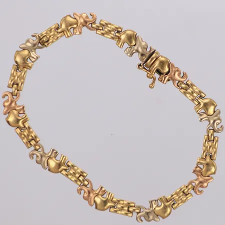 Armband med integrerade hängen, längd 19cm, bredd 4,6-6,7mm, trefärgad, 18K Vikt: 11,9 g