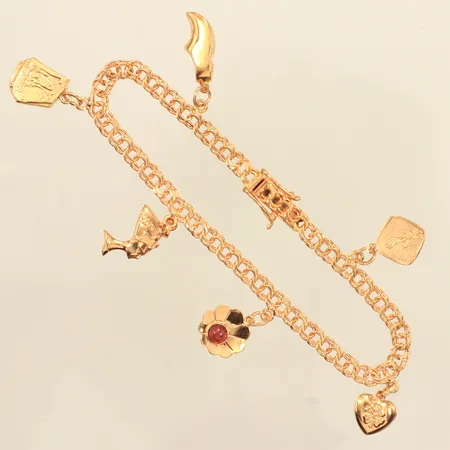 Armband Bismarck med sex berlocker, längd 4,2mm, Segir Aktiebolag Köping 1967, 18K  Vikt: 11,5 g