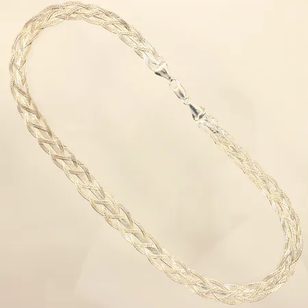 Collier, flätad, längd 43cm, bredd ca 8mm, GFAB, 925/1000 silver Vikt: 17,7 g