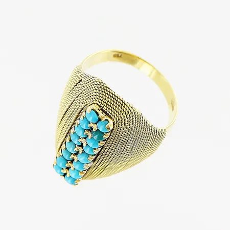 Ring, turkosa stenar, stl 17¼, bredd 3-24mm, smärre skevheter, 18K.