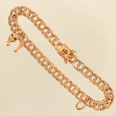 Armband Bismarck med två berlocker, längd 19cm, bredd ca 6,5-22mm, Vibergs Guldvaror Sture Viberg, ca år 1966, 18K Vikt: 15,8 g