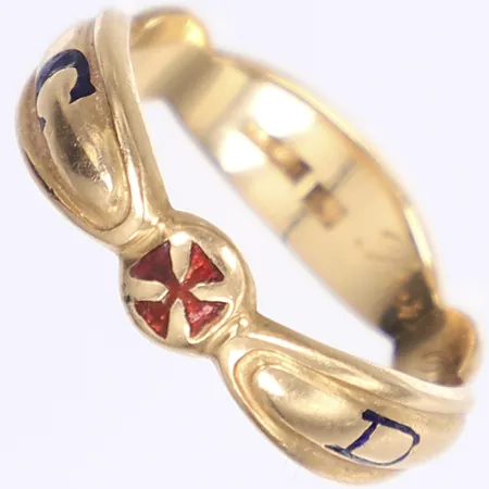 Ordensring, frimurare, emaljdekor, stl stl 21¼, bredd 3-6mm, gravyr, 18K Vikt: 8,4 g