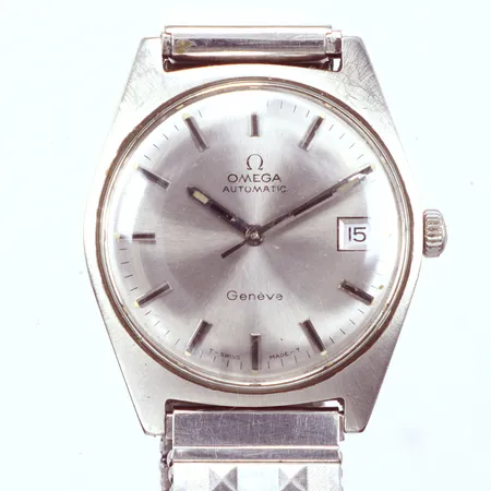 Herrur Omega, Geneve, automatisk, stål, Ø34,5mm, 34068835, 24 stenar, kaliber 565, datum, flexband stål, orginalkrona och orginalglas 