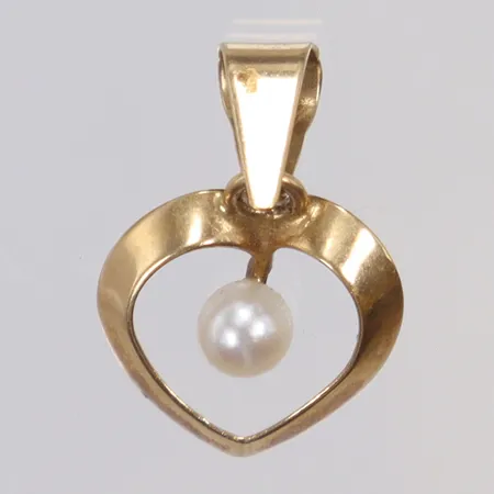 Hänge, hjärta med pärla, 15x10mm inklusive hängöglan 18K  Vikt: 0,5 g