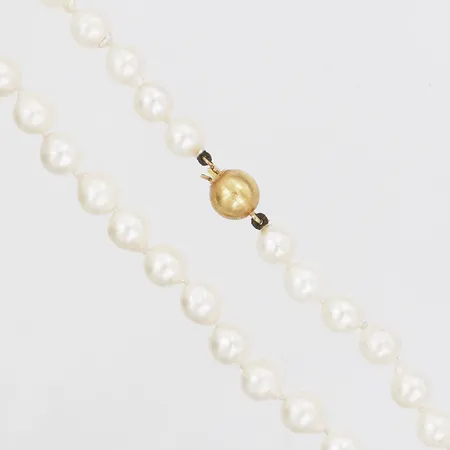 Pärlcollier med odlade saltvattenpärlor, Ø 6-6,5mm, längd 67cm, lås i 18K guld, bruttovikt: 35,5g Vikt: 35,5 g