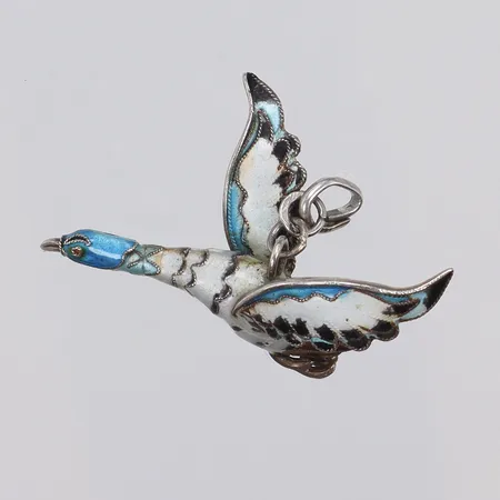 Bijouteri Fågel, med emaljdetaljer, 40x30mm, okänd metall
