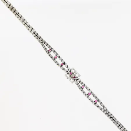 Armband 19,5cm, bredd 4-8mm, rosa stenar, vitguld, 18K Vikt: 17,3 g