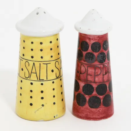 Ströare, salt och peppar, höjd: 9cm, Rörstrand, Marianne Westman, ur serien Picknick, pluggar saknas