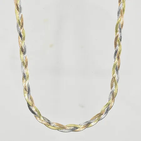 Collier, flätad modell, längd 44½ cm, bredd 5 mm, flerfärgad, 925/1000 silver. Vikt: 9,5 g