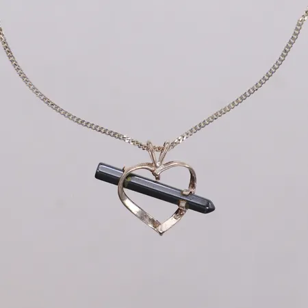 Kedja, pansar, längd 45cm, Hänge med hematit, hjärta, längd 22mm, 925/1000 silver Vikt: 6,3 g