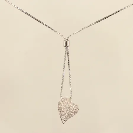 Kedja med integrera hänge, vita stenar, längd 36-43cm, bredd ca 1mm, hänge 4x15mm, Swarovski, vitmetall