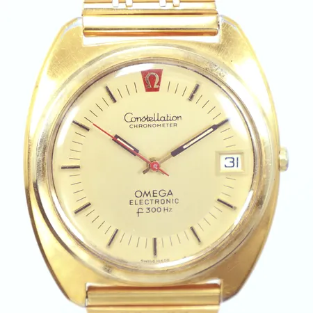Herrur Omega Constellation Electronic f-300 hz, quartz, gulmetall , 43mm x 38mm, batteribyte krävs, stålband