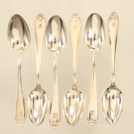 6 Kaffeskedar, modell Vasa, längd 12cm, GAB, silver  Vikt: 84 g