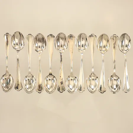 Tolv mockaskedar, modell Kungsholm, längd 11cm, GAB silver Vikt: 185,5 g