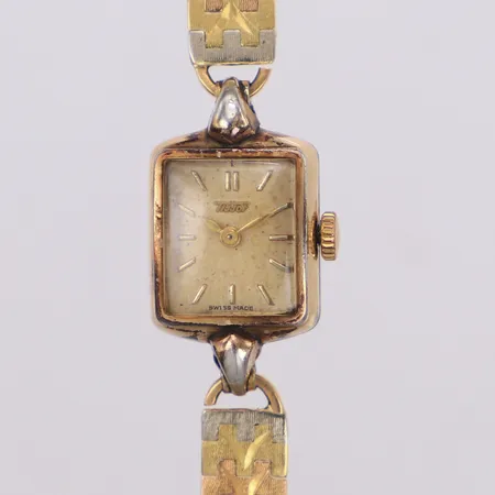 Damur Tissot, 15x28,6mm, manuell, stålboett, armband 18K, längd inklusive uret:18,5cm, bredd 7,7mm, trefärgad, inga övriga tillbehör